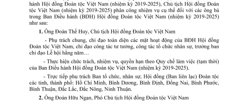 Nhiệm vụ trong lãnh đạo, điều hành Hội đồng Đoàn Tộc Việt Nam (Nhiệm kỳ 2019-2025)