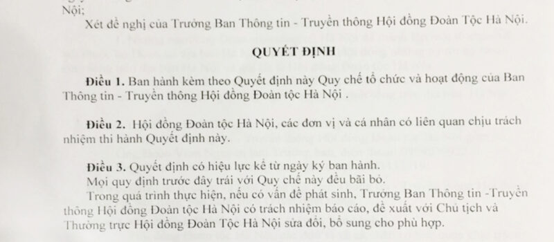 QĐ Ban hành Quy chế tổ chức & hoạt động của Ban Thông tin – Truyền thông Đoàn tộc Hà Nội