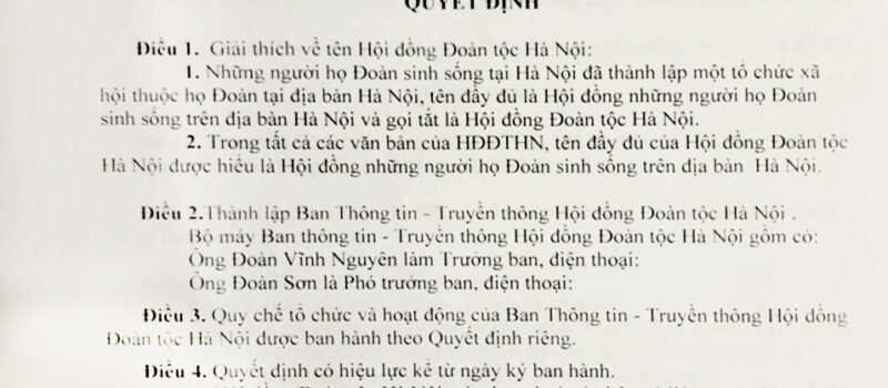 QĐ Thành lập Ban Thông tin – Truyền thông Hội Đồng Đoàn Tộc Hà Nội